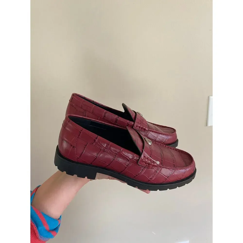 NWOB Coach Red Croc Embosed Loafers Womens Size 5.5/ EUR 36